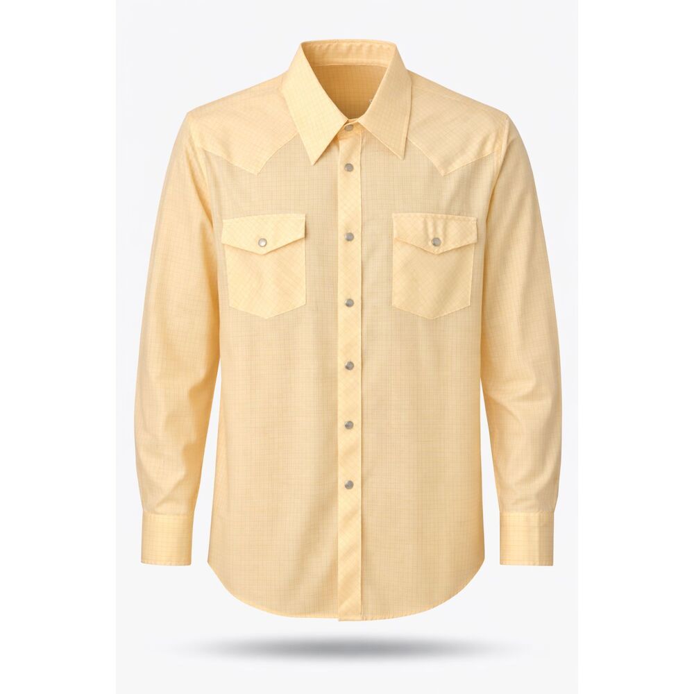 Vtg Stir-Ups Mens Western Pearl Snap Shirt XL Yellow Plaid Long Sleeve 17 17 1/2
